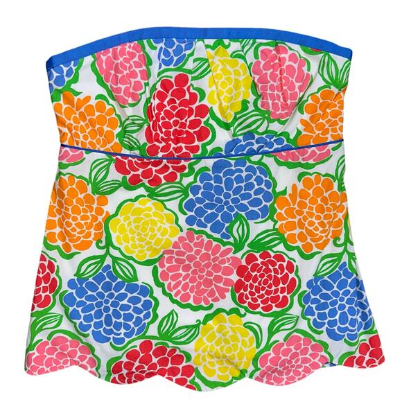 Lilly Pulitzer Strapless Scalloped Cael Top in Zinnie Minnie Floral Size 0 - Picture 1 of 12